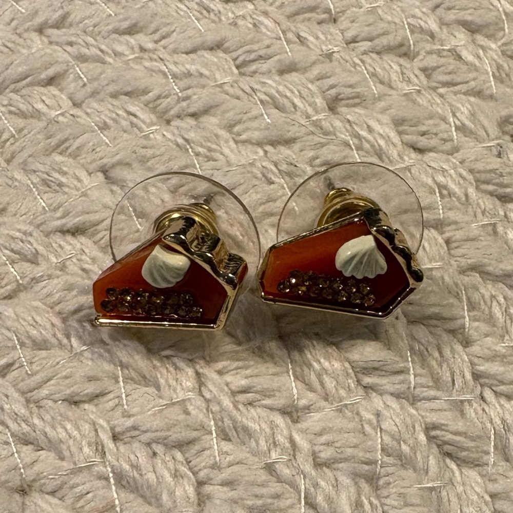 Rhinestone Pumpkin Pie Slice Stud Earrings - Picture 4 of 6